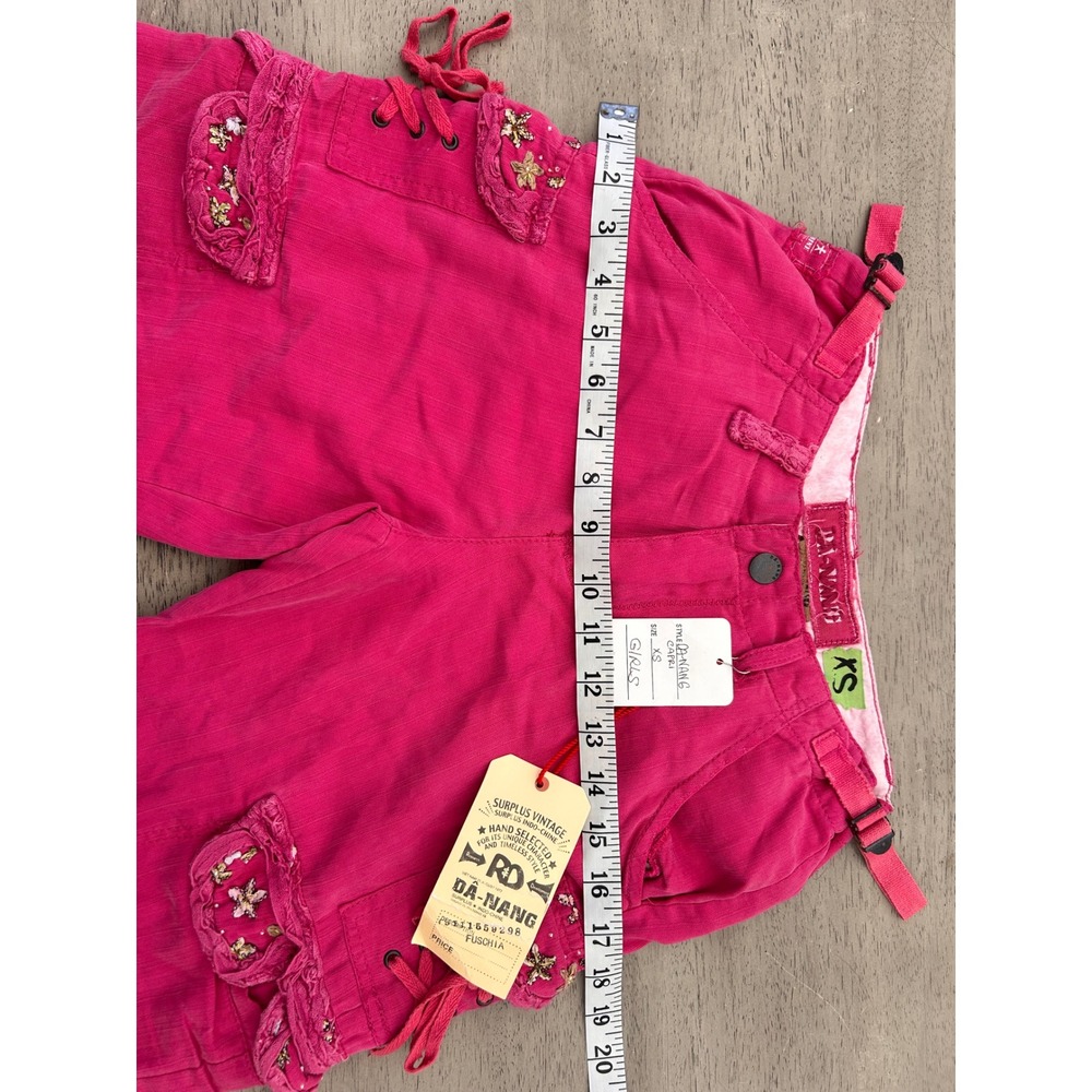 Da-Nang Surplus Vintage Girls Capri Cargo Pants Fuschia Pink Embroidered XS NWT - Picture 4 of 10